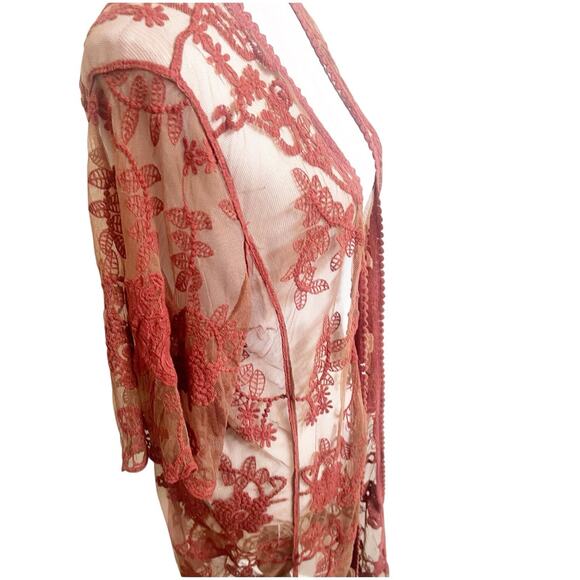 Shyanne Embroidered Cardigan Womens O/S Brown Resort Beachy Coastal Boho Western - Picture 4 of 14